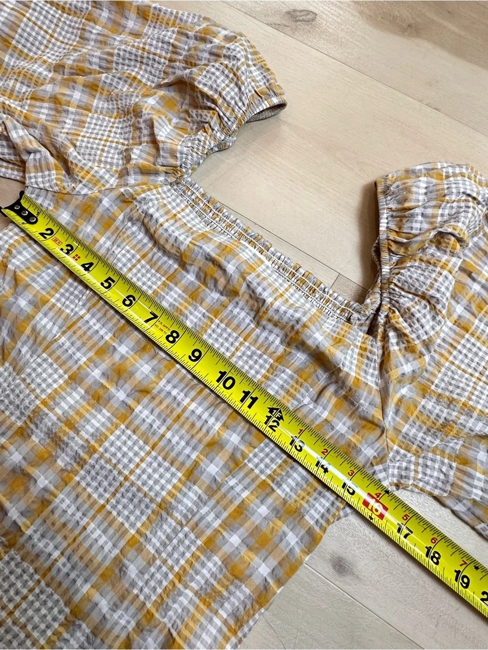 Anthropologie Maeve Plaid Square-Neck Blouse Sz M puff sleeves Casual Travel